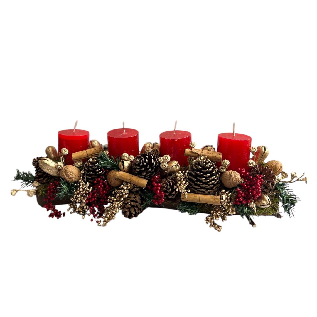 CENTRO ALARGADO DE VELAS GRUESAS NAVIDEÑO